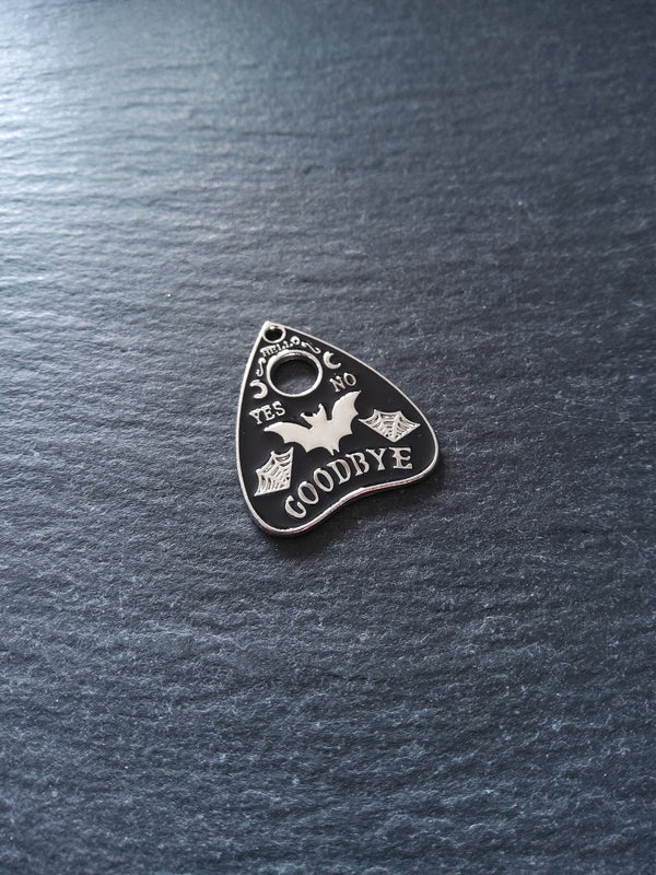 4 or 20 Silver Tone Ouija Bat Planchette Charms with Black Enamel 26x22mm
