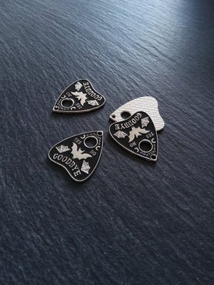 4 or 20 Silver Tone Ouija Bat Planchette Charms with Black Enamel 26x22mm