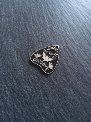 4 or 20 Silver Tone Ouija Bat Planchette Charms with Black Enamel 26x22mm