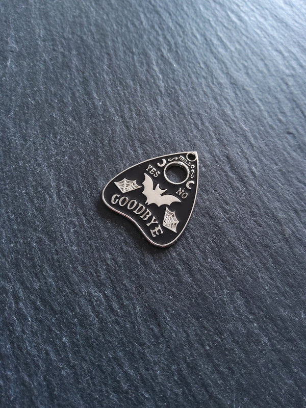 4 or 20 Silver Tone Ouija Bat Planchette Charms with Black Enamel 26x22mm