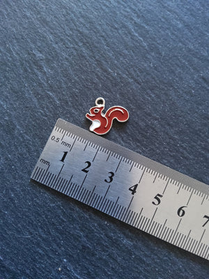4 or 20 Squirrel Charms Antique Silver Tone Brown Enamel 16x18x1.5mm