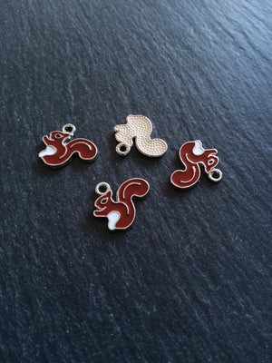 4 or 20 Squirrel Charms Antique Silver Tone Brown Enamel 16x18x1.5mm