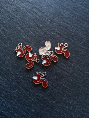 4 or 20 Squirrel Charms Antique Silver Tone Brown Enamel 16x18x1.5mm