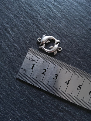 2 or 10 Dolphin Connector Charms Antiqued Sterling Silver Plated 14x21x3mm Nickel FREE