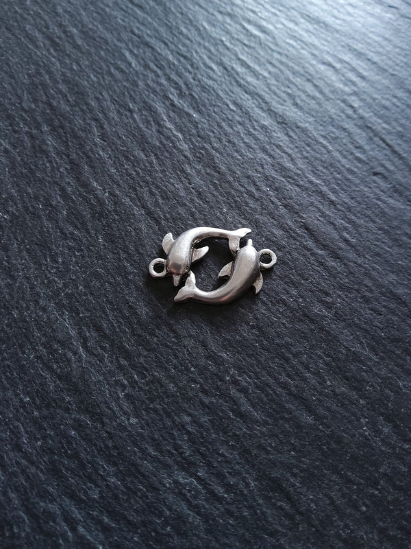 2 or 10 Dolphin Connector Charms Antiqued Sterling Silver Plated 14x21x3mm Nickel FREE