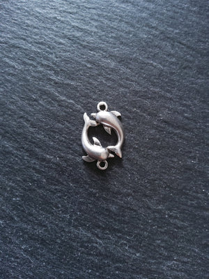 2 or 10 Dolphin Connector Charms Antiqued Sterling Silver Plated 14x21x3mm Nickel FREE