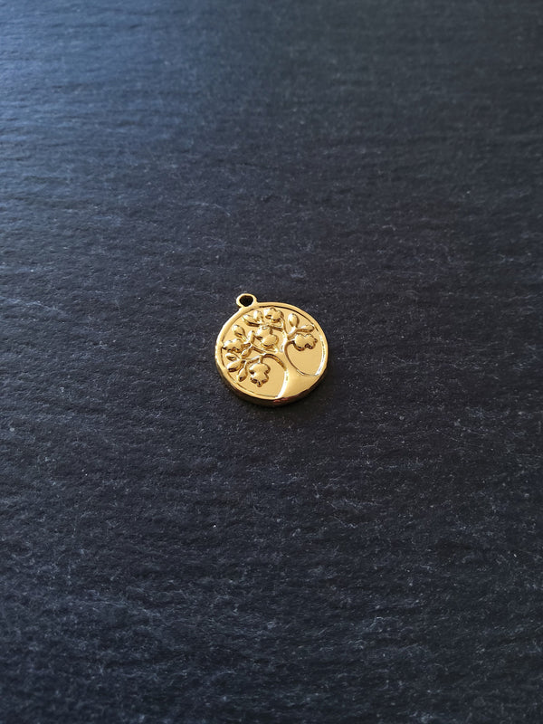 1 or 5 Genuine Gold Plated Stainless Steel Tree of Life Charms 18x15x2mm