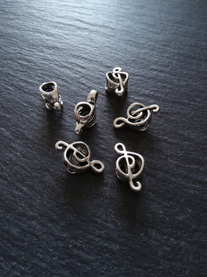 10 or 50 Treble Clef Antique Silver Tone Beads 18x9x7mm Large 4.7mm Hole