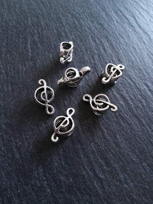 10 or 50 Treble Clef Antique Silver Tone Beads 18x9x7mm Large 4.7mm Hole