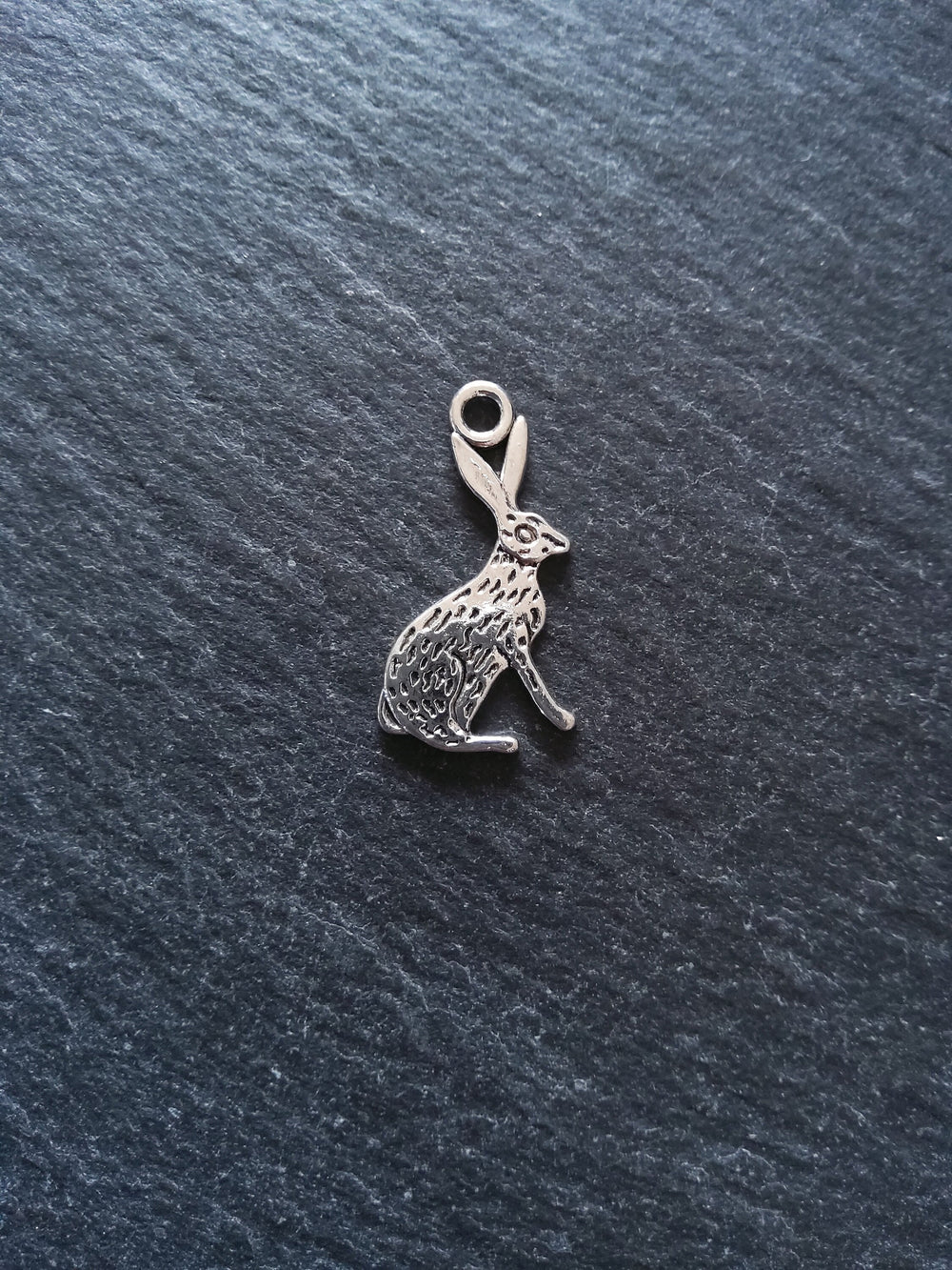 8 or 40 Rabbit Hare Charms Silver Tone Alloy Flat 26x14mm