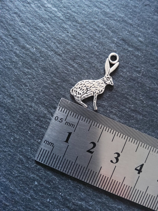 8 or 40 Rabbit Hare Charms Silver Tone Alloy Flat 26x14mm