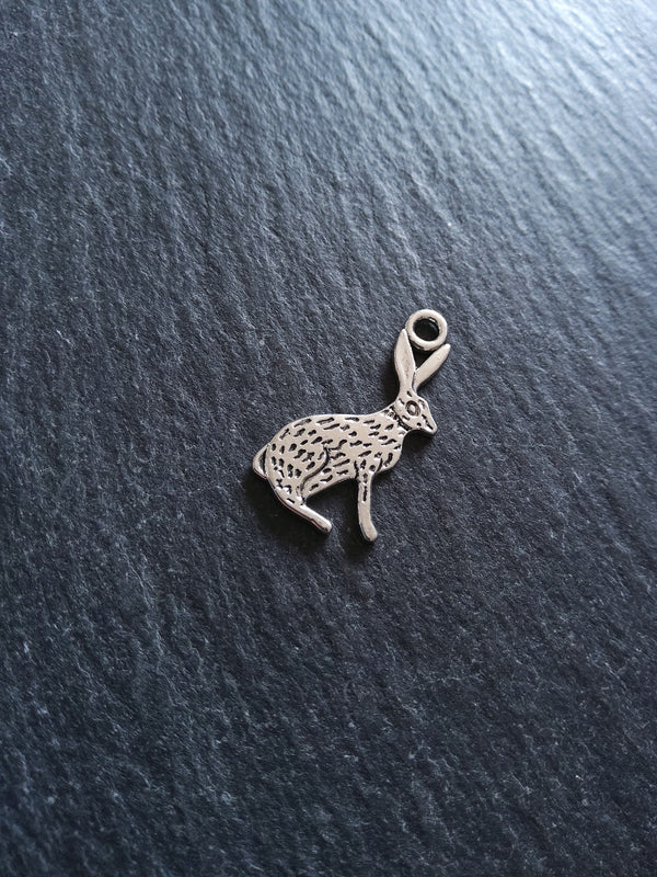 8 or 40 Rabbit Hare Charms Silver Tone Alloy Flat 26x14mm
