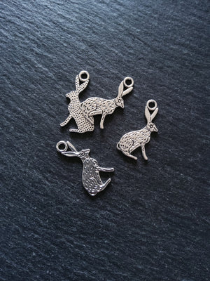 8 or 40 Rabbit Hare Charms Silver Tone Alloy Flat 26x14mm