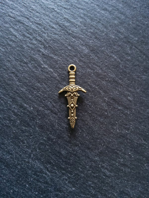 10 or 50 Sword Charms Antique Bronze Tone Metal Alloy 28x13mm