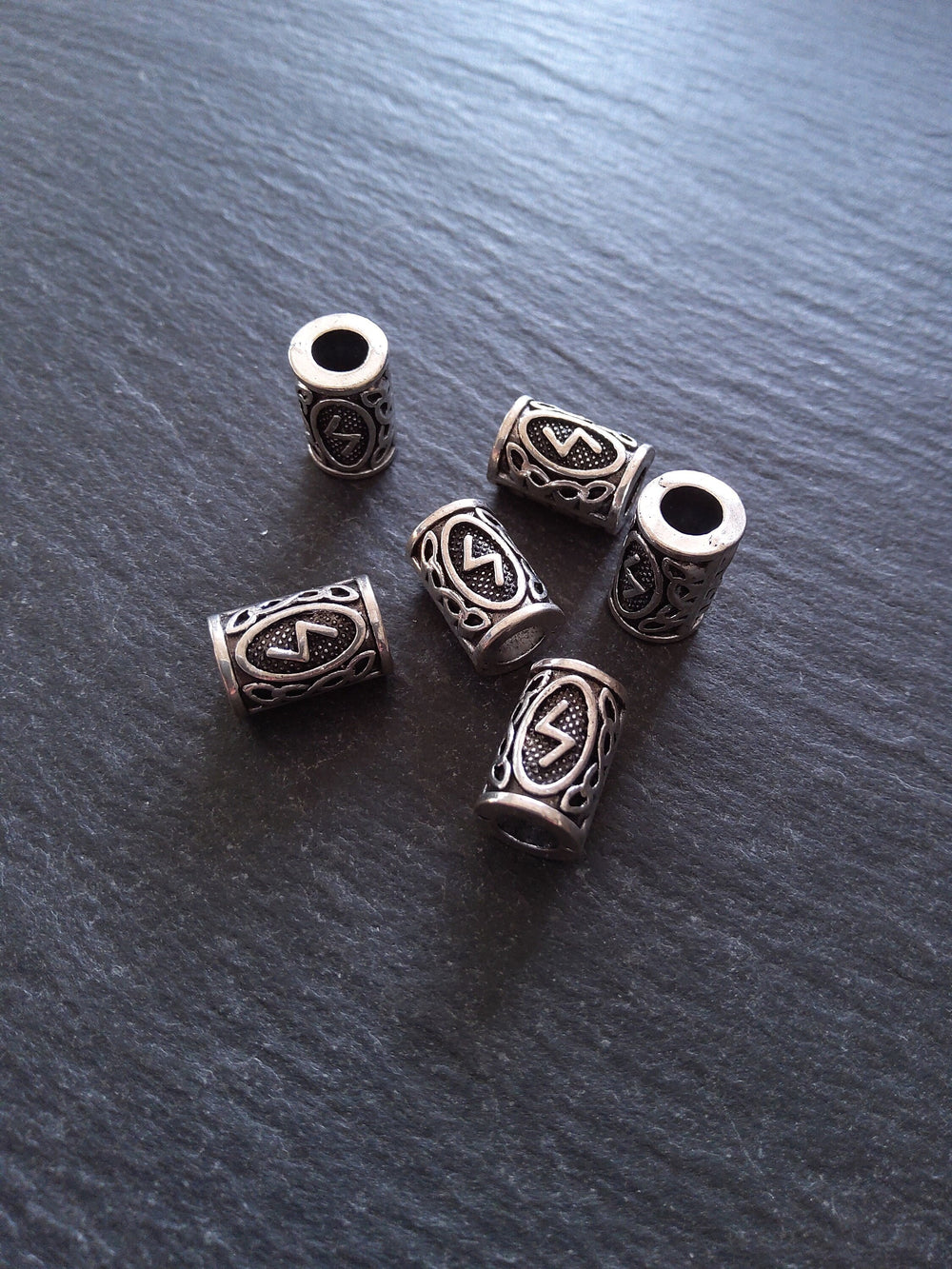 6 or 30 Sowilo ᛋ Rune Beads Elder Futhark Antique Silver Tone 13x8mm. Large 4.7mm Hole