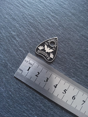 4 or 20 Silver Tone Ouija Bat Planchette Charms with Black Enamel 26x22mm