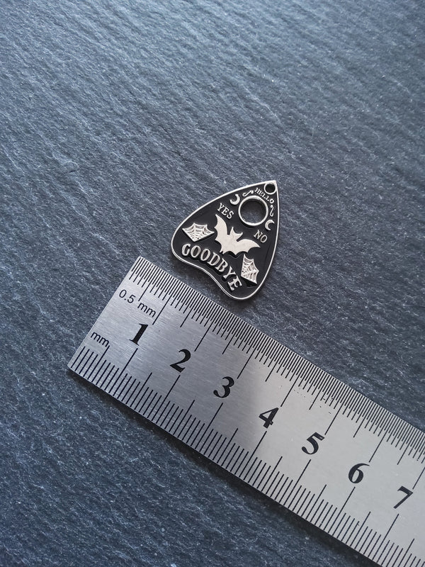 4 or 20 Silver Tone Ouija Bat Planchette Charms with Black Enamel 26x22mm