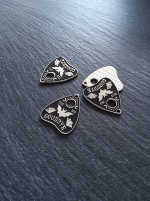 4 or 20 Silver Tone Ouija Bat Planchette Charms with Black Enamel 26x22mm