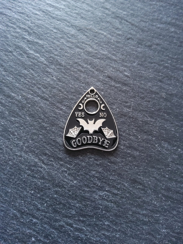 4 or 20 Silver Tone Ouija Bat Planchette Charms with Black Enamel 26x22mm