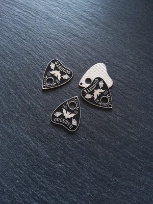 4 or 20 Silver Tone Ouija Bat Planchette Charms with Black Enamel 26x22mm