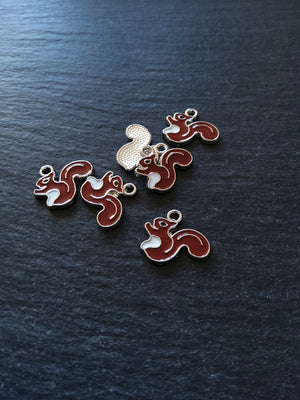 4 or 20 Squirrel Charms Antique Silver Tone Brown Enamel 16x18x1.5mm