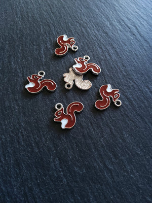 4 or 20 Squirrel Charms Antique Silver Tone Brown Enamel 16x18x1.5mm