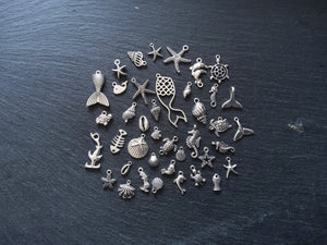 Under The Sea Collection - 40 Antique Silver Tone Alloy Charms