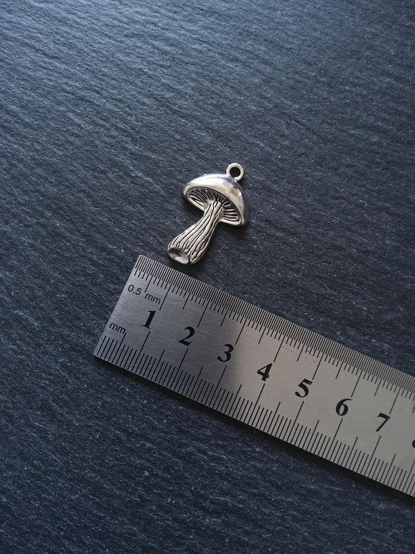 6 or 30 Mushroom Charms Antique Silver Tone 29x18mm