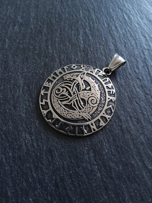 Large Round Celtic Beast Pendant Stainless Steel 43x38mm