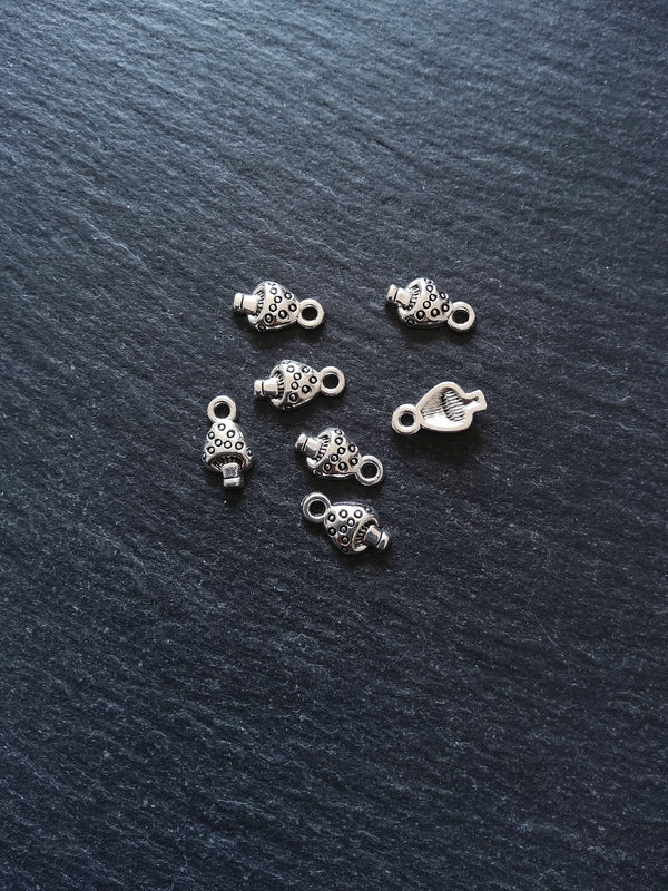20 or 100 Little Mushroom Toadstool Charms Antique Silver Tone 13x7mm