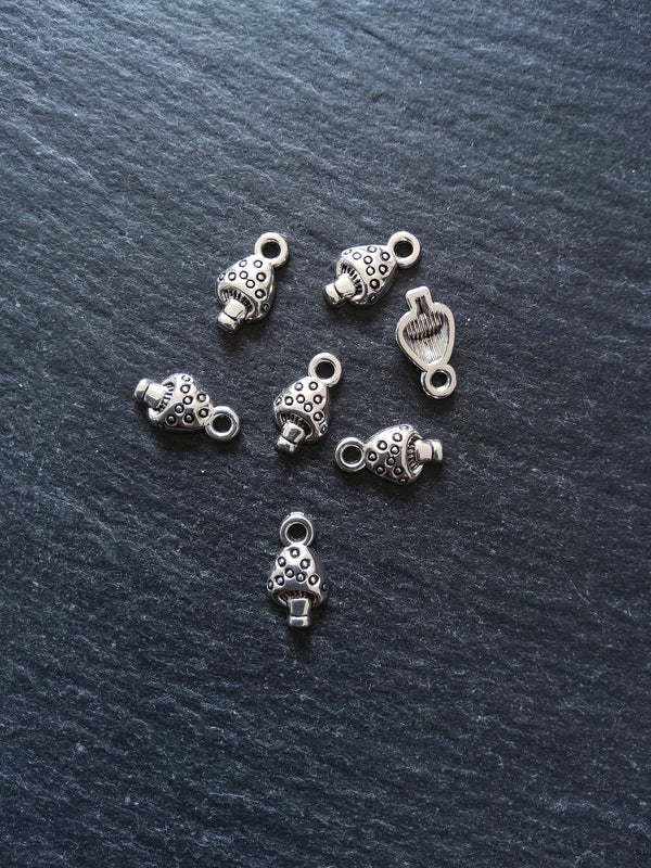 20 or 100 Little Mushroom Toadstool Charms Antique Silver Tone 13x7mm