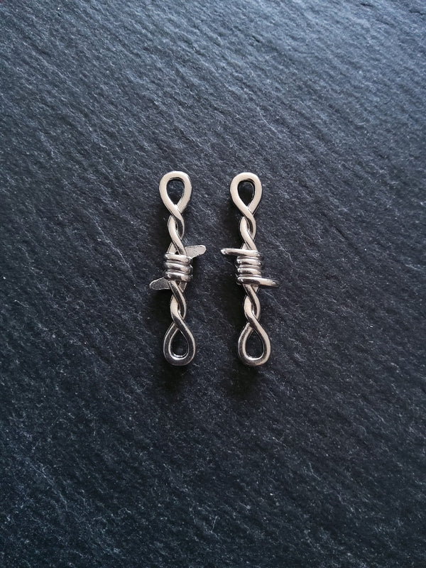 8 or 40 Long Barbed Wire Connector Charms Antique Silver Tone Alloy 34x10mm