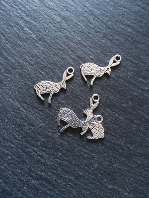 8 or 40 Rabbit Hare Charms Silver Tone Alloy Flat 26x14mm
