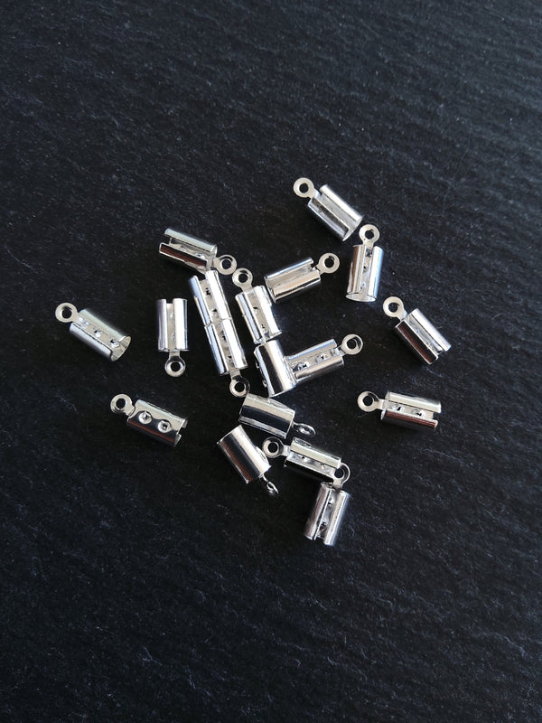 100 Bright Silver Plated Brass Crimps for 3mm to 3.5mm Cord 10x4mm - ContentedCatz