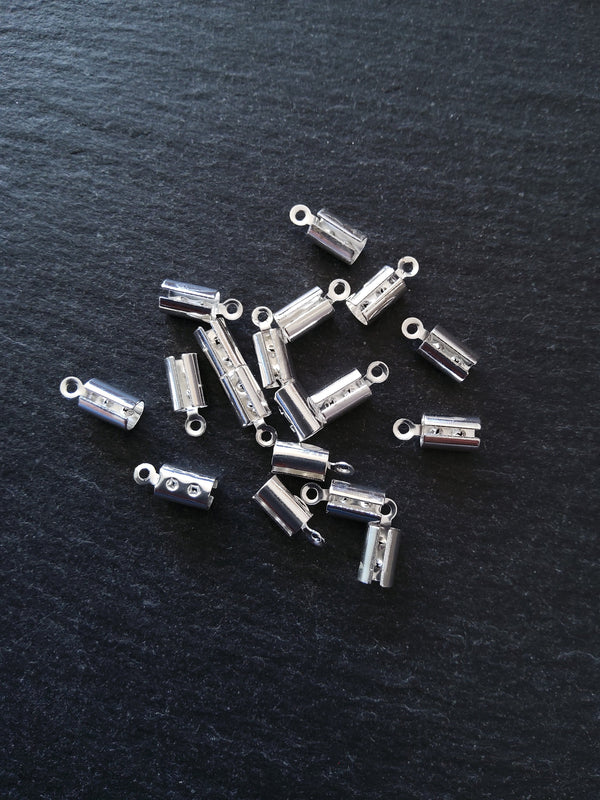 100 Bright Silver Plated Brass Crimps for 3mm to 3.5mm Cord 10x4mm - ContentedCatz
