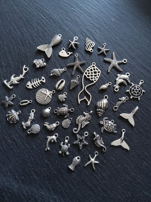 Under The Sea Collection - 40 Antique Silver Tone Alloy Charms
