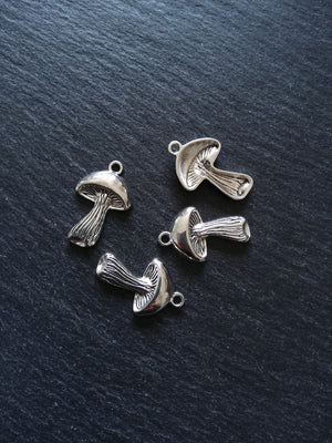 6 or 30 Mushroom Charms Antique Silver Tone 29x18mm