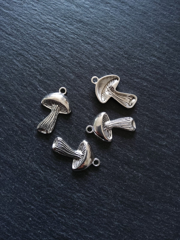 6 or 30 Mushroom Charms Antique Silver Tone 29x18mm