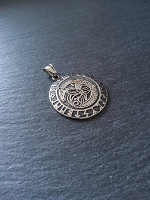 Large Round Celtic Beast Pendant Stainless Steel 43x38mm
