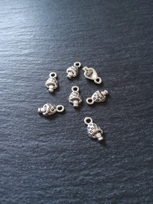 20 or 100 Little Mushroom Toadstool Charms Antique Silver Tone 13x7mm