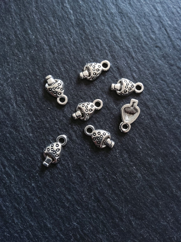 20 or 100 Little Mushroom Toadstool Charms Antique Silver Tone 13x7mm