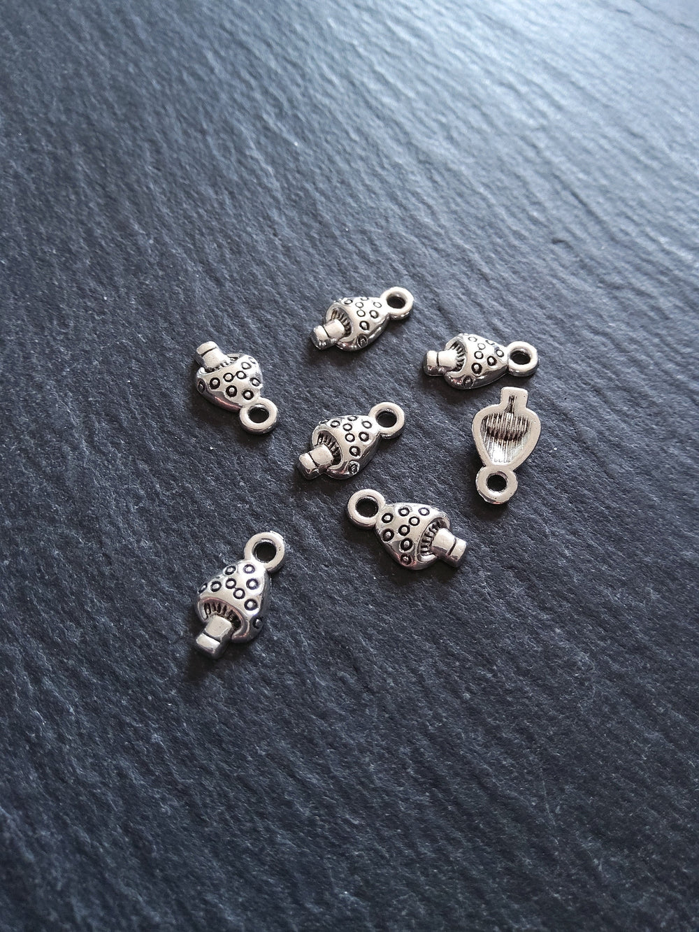 20 or 100 Little Mushroom Toadstool Charms Antique Silver Tone 13x7mm