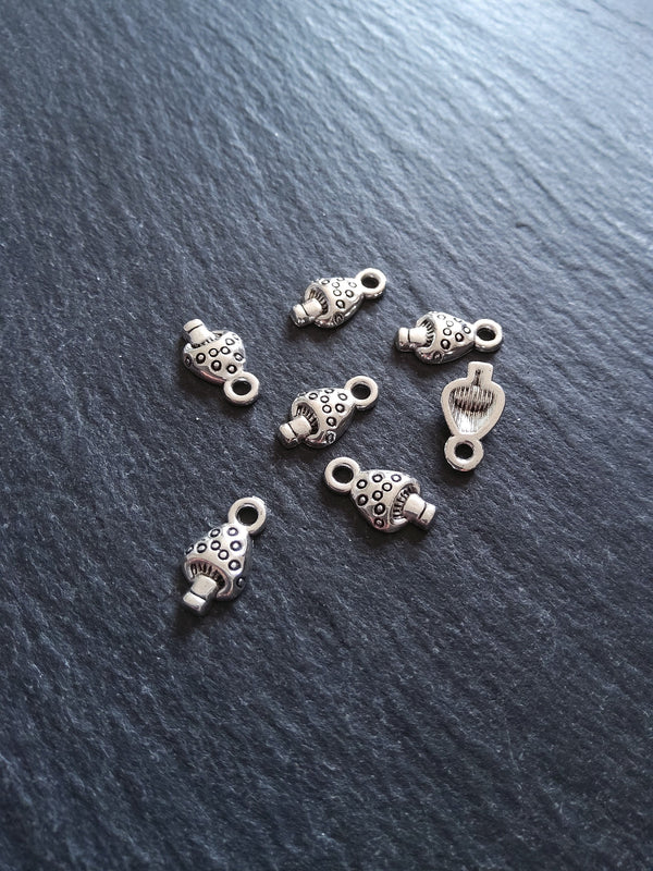20 or 100 Little Mushroom Toadstool Charms Antique Silver Tone 13x7mm