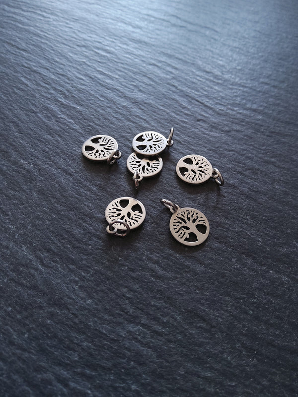 6 or 30 Stainless Steel Tree of Life Charms 12x10mm