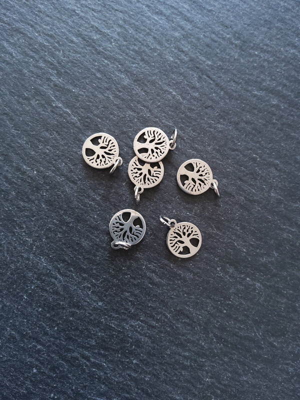6 or 30 Stainless Steel Tree of Life Charms 12x10mm