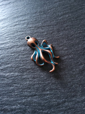 8 or 40 Antique Copper Octopus Charms with Blue Patina 31x17x5mm