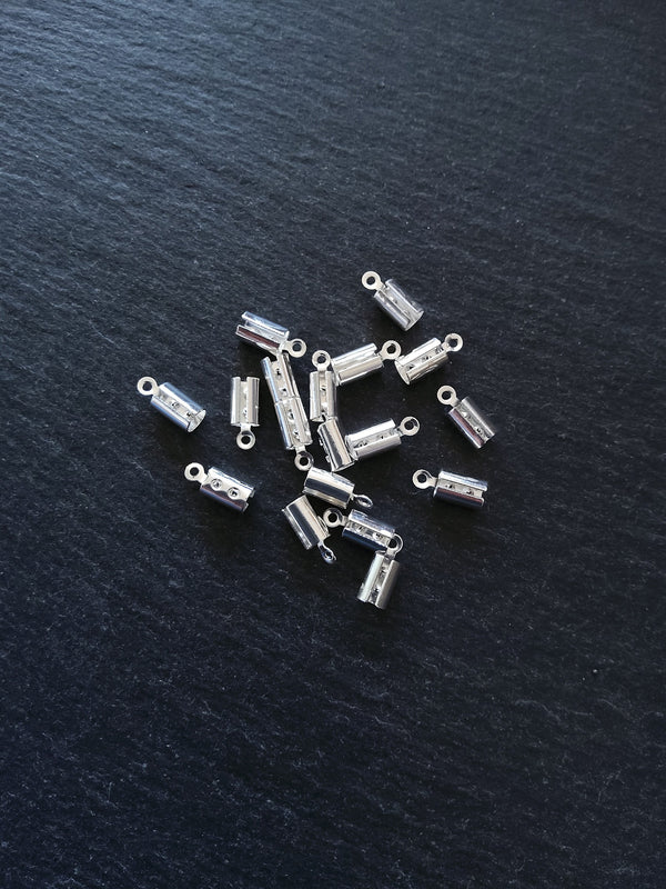 100 Bright Silver Plated Brass Crimps for 3mm to 3.5mm Cord 10x4mm - ContentedCatz