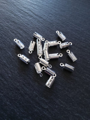 100 Bright Silver Plated Brass Crimps for 3mm to 3.5mm Cord 10x4mm - ContentedCatz