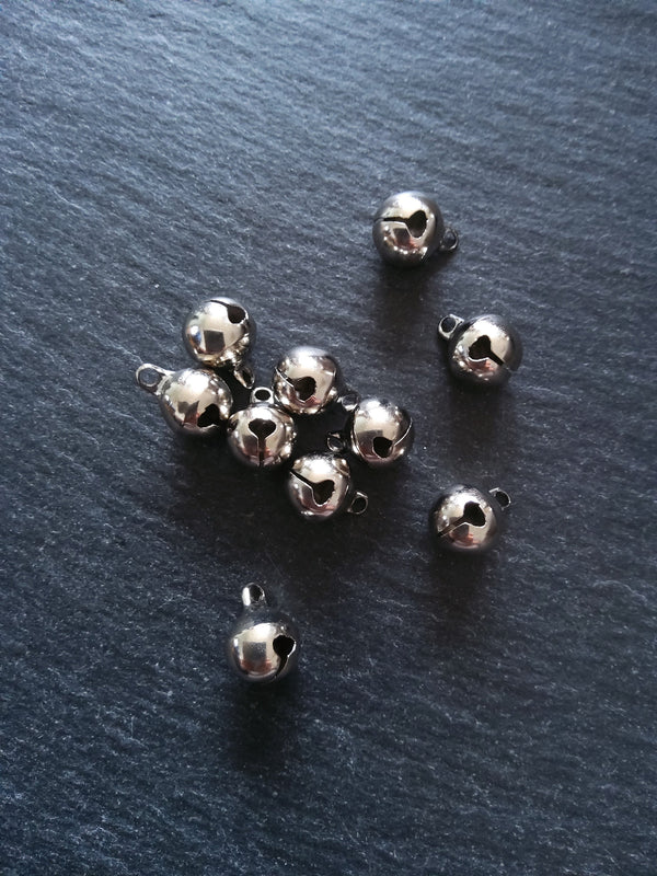 20 or 100 Antique Silver Tone 10mm Brass Bells Bell Charms 13x10mm