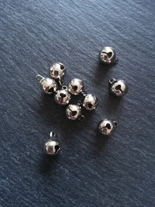 20 or 100 Antique Silver Tone 10mm Brass Bells Bell Charms 13x10mm